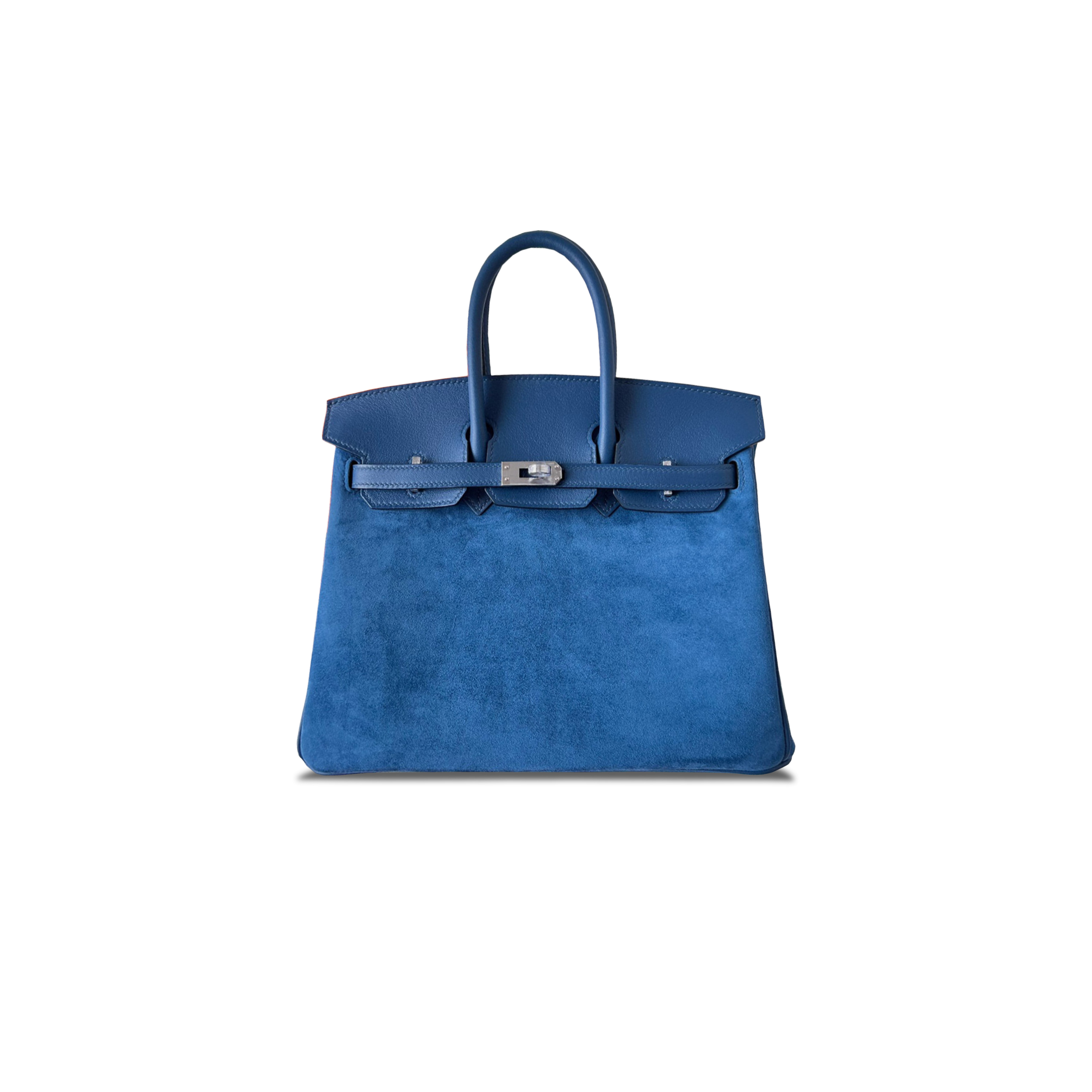 H**mes master birkin 25 chamois electric blue silver buckle h028369cc88 (25*20*13cm)